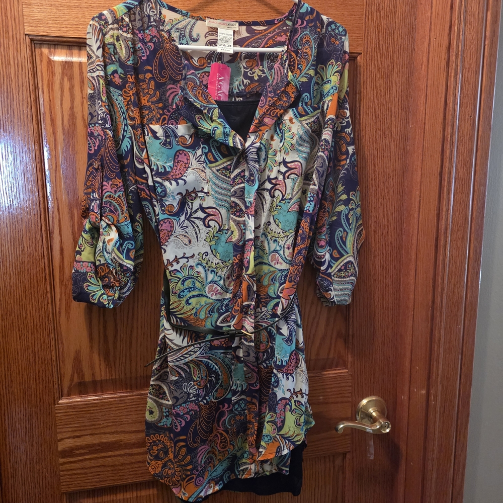 a'gaci Colorful Paisley Long Sleeve Dress